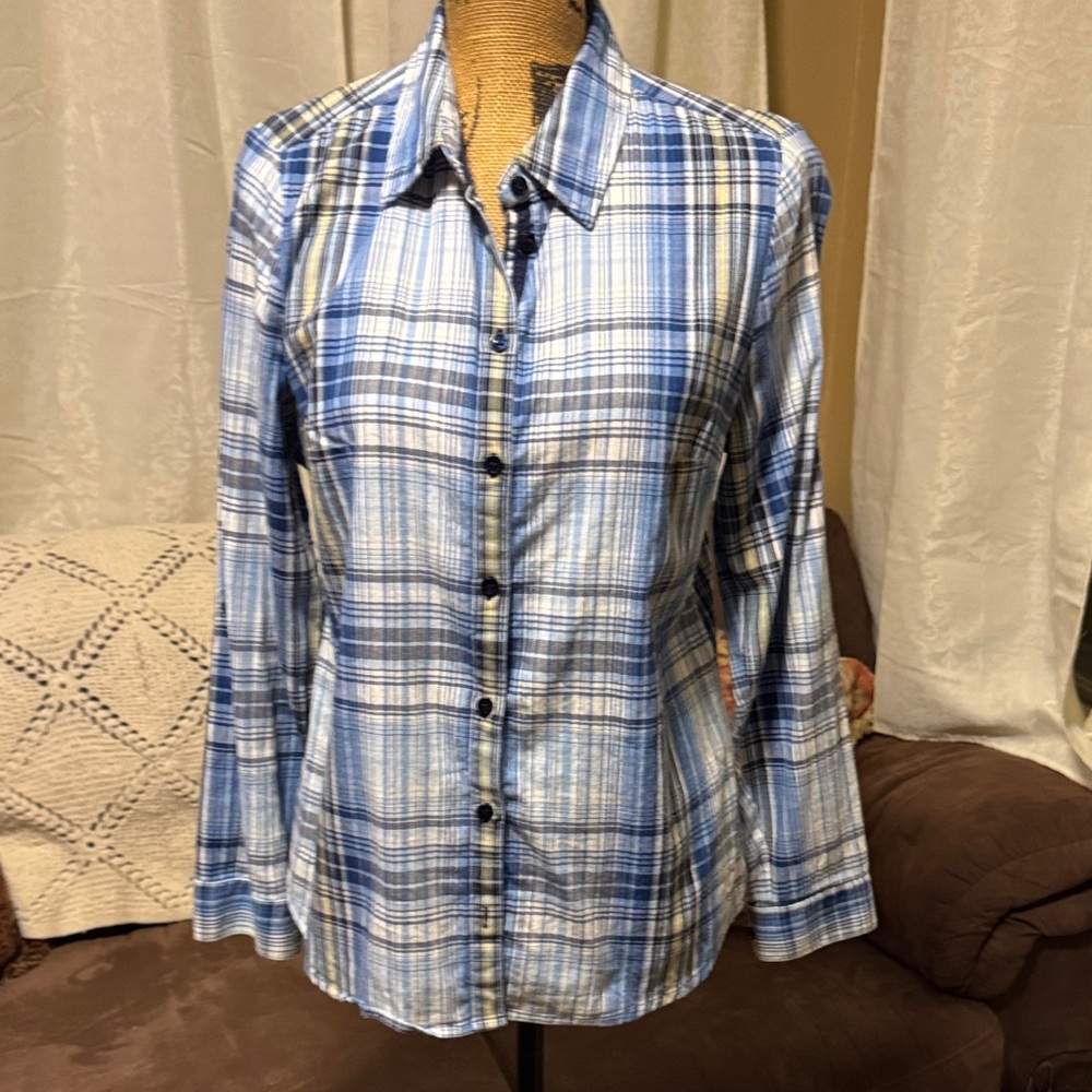 Allison Daley Plaid Shirt in Blue and Yellow